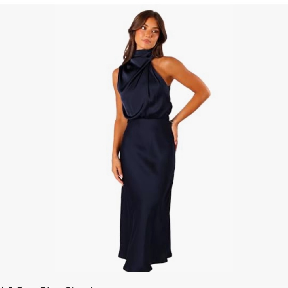 Petal & Pup Anabelle Halter Neck Midi Dress in Navy Blue